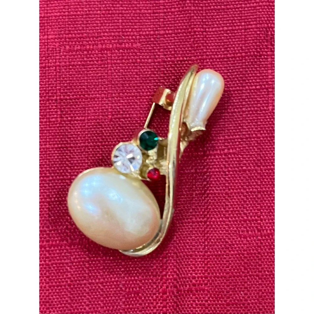 Unbranded Faux Pearl Rhinestone Brooch‎ Pin Womens OS Cream Gold Vintage Style